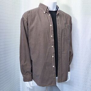 Tommy Hilfiger Button Down Plaid Shirt Brown Tan Men's L